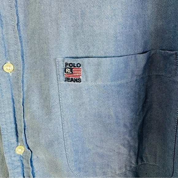 POLI RALPH LAUREN JEANS BLUE SHIRT OXFORDS BUTTON DOWN VINTAGE 90s  COTTON SHIRT - Picture 10 of 11